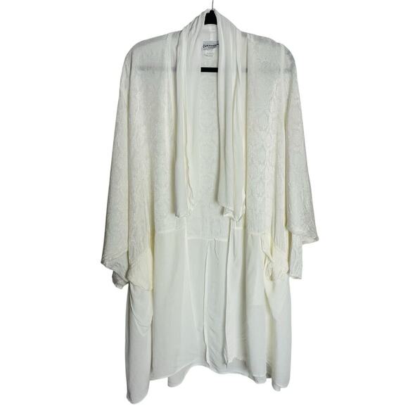 Vintage Angel Fairy Duster Cardigan Womens OS White Damask Open Flowy Lagenlook - Picture 1 of 12